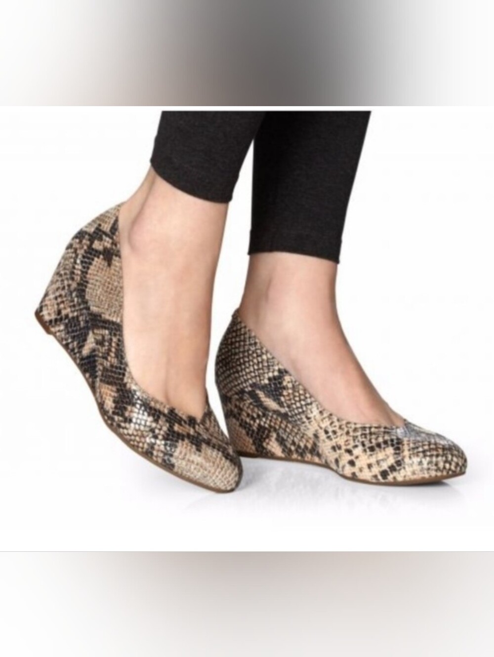 Vionic Orthoheel Antonia Wedge Heels Women's 7 Leather Neutral Snake Embossed